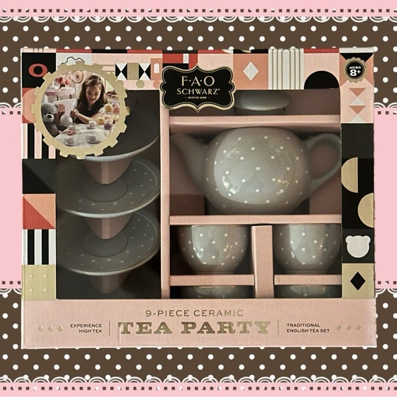 FAO Schwarz Gray Polka Dot Ceramic Tea Party Set - Picture 7 of 7
